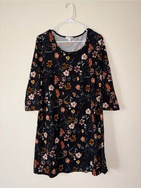 nine britton Black Floral A-Line Dress XL Women